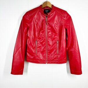 Alcott Red Faux Leather Moto Jacket Large